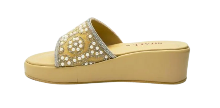 Pearl embellished wedge slide