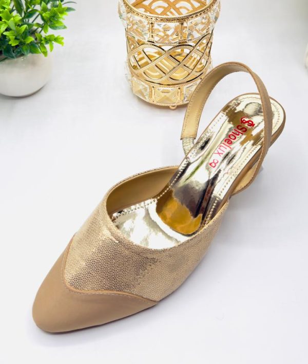 Beige Sequin Pointed-Toe Slingback Heel