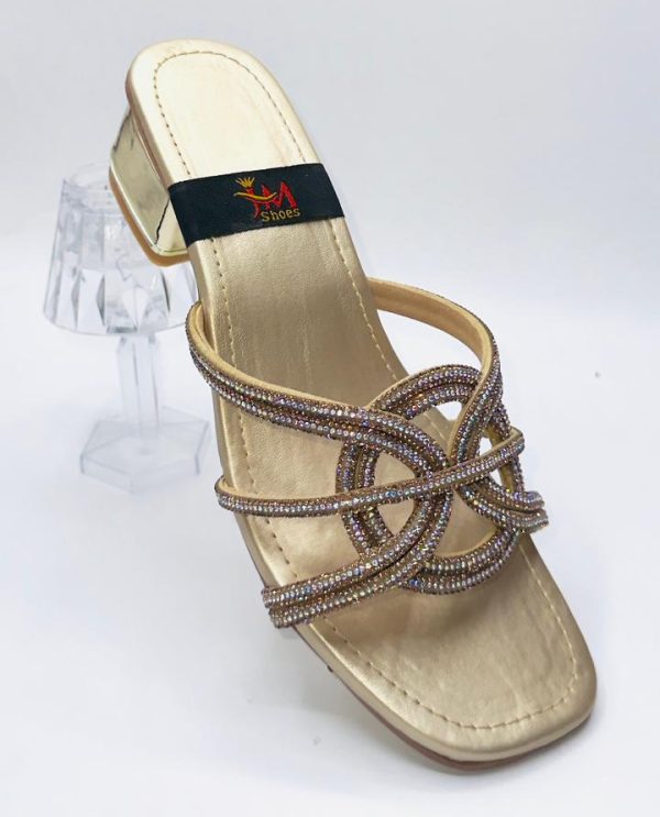 Gold Diamante Knot Block-Heel