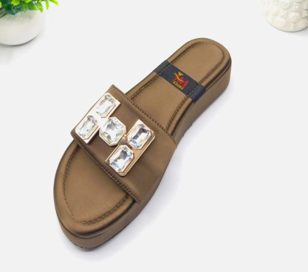Bronze Crystal Buckle Wedge Slide