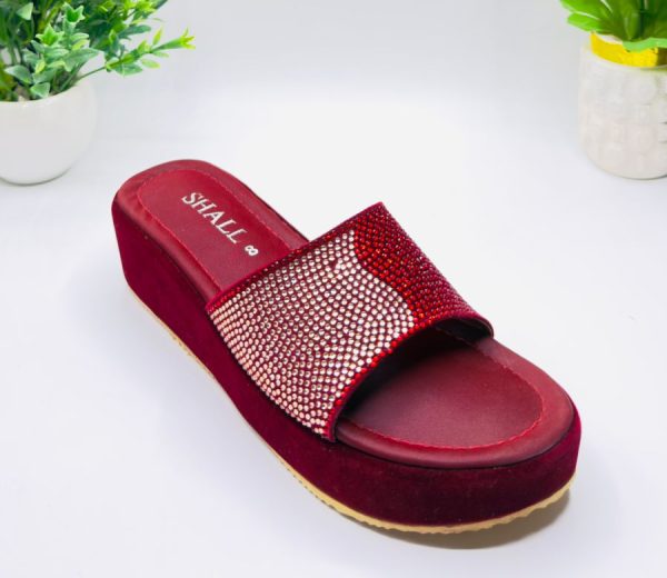 Maroon Ombre Diamante Wedge Slide