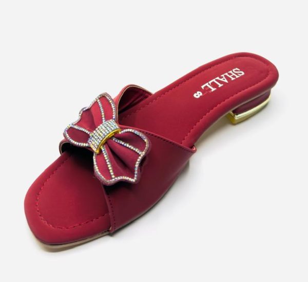 Red Diamante Bow Low-Heel Mule