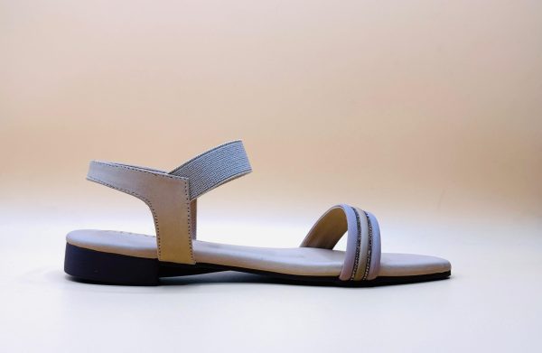 Beige Diamante Ankle-Strap Flat Sandal