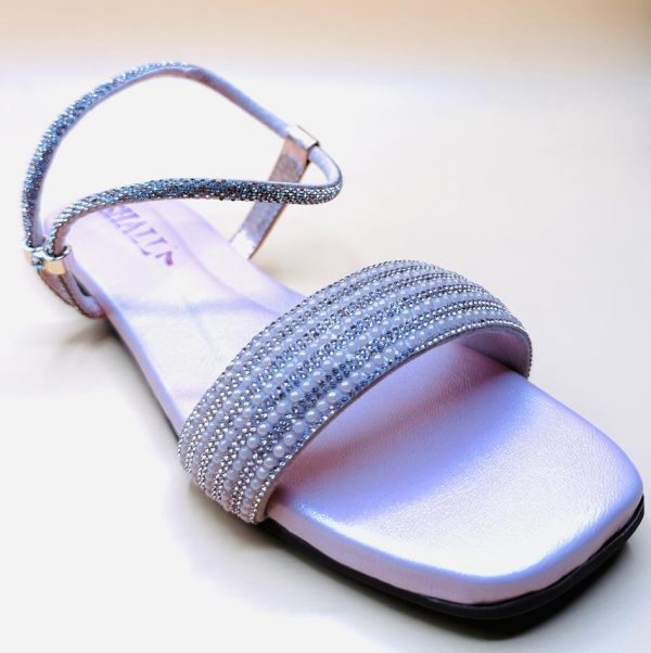 Silver Diamante Pearl Ankle-Strap Flat