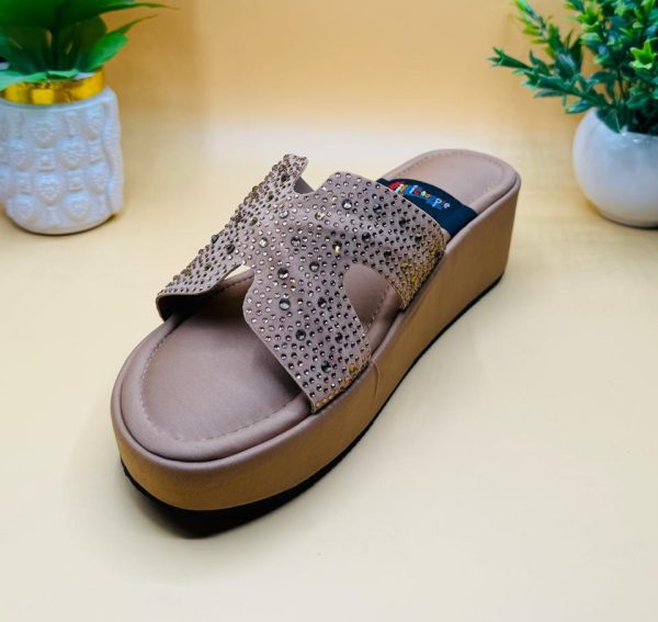 Taupe Diamante Wedge Slide