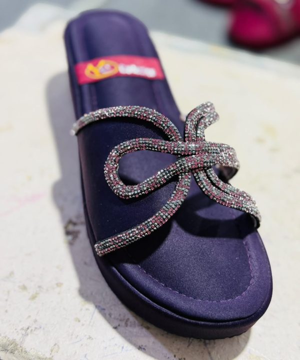 Purple Diamante Bow Flat Slide