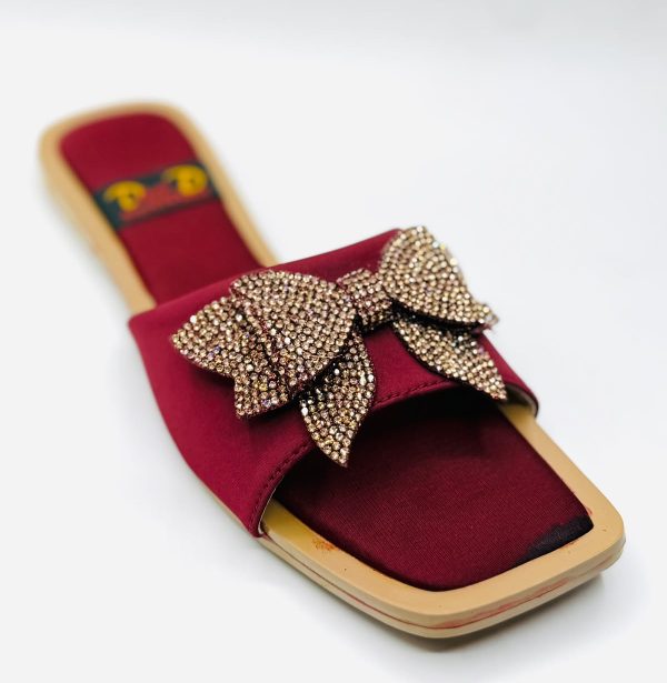 Maroon Diamante Bow Flat Slide