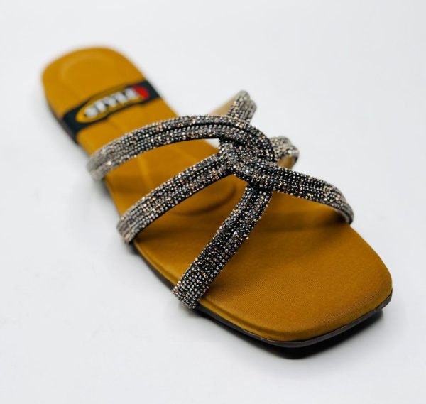 Mustard Crisscross Diamante Flat Sandal